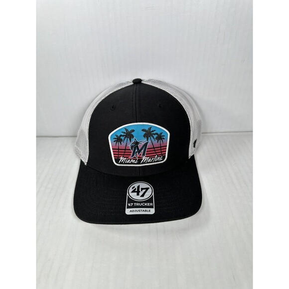 '47 Brand Miami Marlins Region Patch Trucker Adjustable Hat Snapback Black NEW - Picture 1 of 4